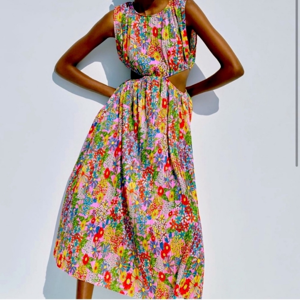 Zara floral cut out dress